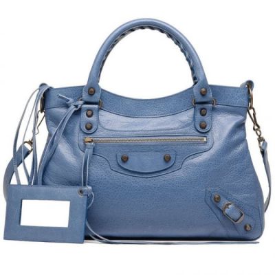 Hot Selling Balenciaga Leather Tassel Buckle Trimming 34CM Ladies Blue Town Tote Bag Paris Price 
