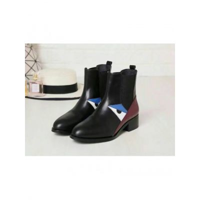 Fendi Coolest Bugs Eyes Pattern Black-Red Calfskin Leather Patchwork Ladies Fake Ankle Boots  