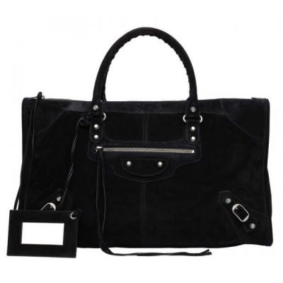Good Reviews Balenciaga Hand Stitched Handles Anthracite Baby Daim Leather Work Totes Silver Studs Ladies 