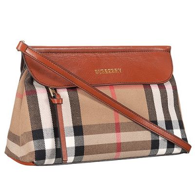 Burberry Brown Leather High End Ladies House Check Clutch Bag 