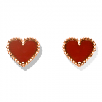Van Cleef & Arpels Sweet Alhambra Red Heart Earstuds Replica Rose Gold Carnelian VCARN6BP00 