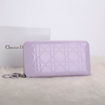 Elegant Style Dior "Lady Dior" Patent Leather Zip Around Cannage Escapade Wallet Lavender Charm 
