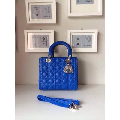 Dior Lady Default Totes Lambskin Leather Cannage Quilted Fake Shoulder Bag Medium Blue 