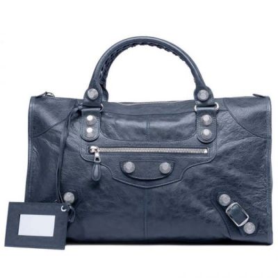 AAA Quality Balenciaga Anthracite Leather Giant 21 Work Ladies Silver Studs Zipper Handbag For Travel 