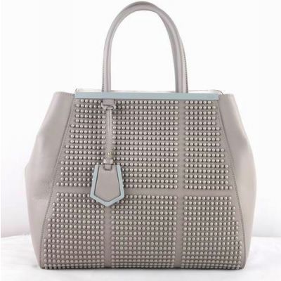 Women's Luxury Fendi 2Jours Grey Top Handle Saffiano Leather Tone-on-tone Bolt Handbag Arrow-Shaped Pandent 