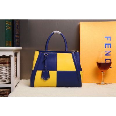 Fendi 2Jours Top Handle Ladies Sapphire Blue & Yellow Patchwork Calfskin Leather Crossbody Bag Online 
