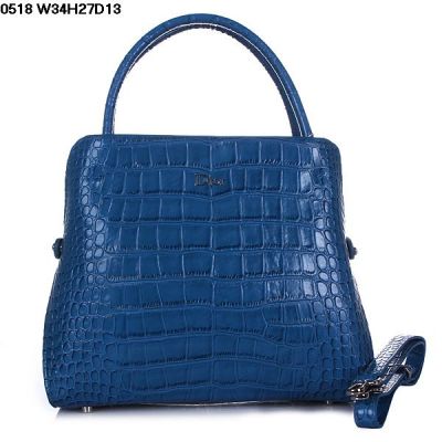 Fake Dior Silver Logo Top Handle Ladies Blue Crocodile Leather Crossbody Bag A-Shape For Sale 