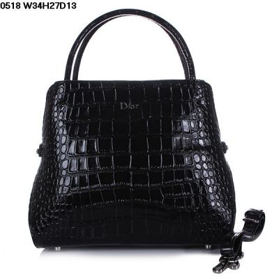 Fashion Black Crocodile Dior Womens Totes Bag Thin Top Handle Silver Hardware 