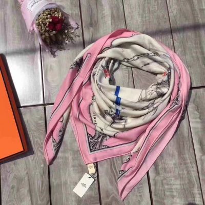 Hermes Pink Silk Cashmere Printing Square Comfortable Scarves Shawls Autumn Women Valentine Gift Canada Review 