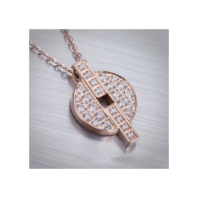 Cheap Cartier Circle Lock Rhinestones Pendant Necklace Fake White/Rose Gold