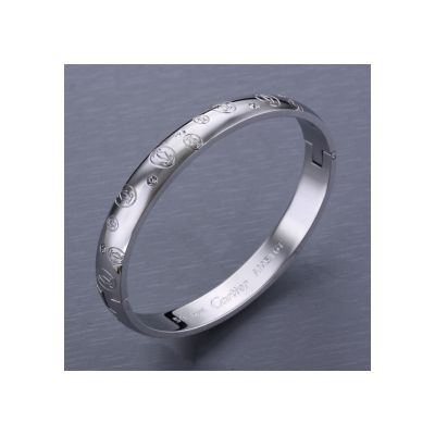 Wedding Bands Cartier Or Tiffany Replicas CLB137 Double C Motif Plated White Gold Bracelet Jewelry