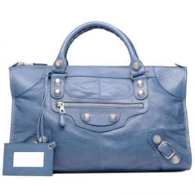 Balenciaga Giant 21 Light Blue Leather Silver Hardware High Quality Work Handbag New Year Gift 