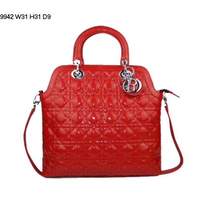Dior Limited Edition Red Patent Leather Cannage Top Handle Bag Silver D.I.O.R Charm Replica 