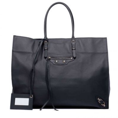 AAA Quality Balenciaga Papier A4 Ladies Black Slim Handle Tote Bag Golden Studs Leather Tassel 357331DBCAN1000