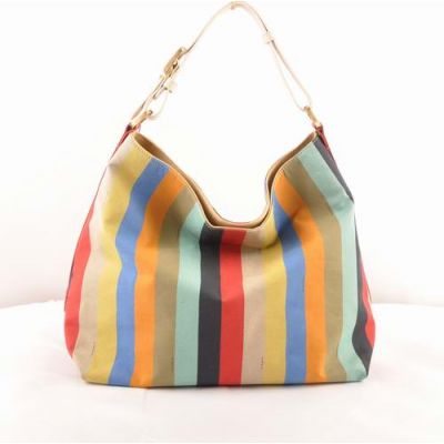 Cheapest Fendi Multicolor Striped Fabric Large Hobo Bag White-Red Leather Strap For Ladies 
