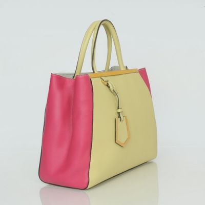 Imitation Fendi 2Jours Arrow-Shaped Pendant Ladies Original Leather Tote Bag Yellowgreen-Rose Expandable Gusset 