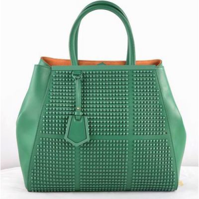 Imitation Fendi 2Jours Womens Clinch Bolt Top Handle Green High End Saffiiano Leather Tote Bag 
