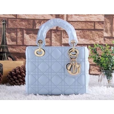 Dior Lady Mini Baby Blue Hot Selling Cannage Leather Totes Bag Golden Hardware Flap Closure 