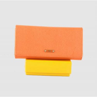 2017 New Fendi Orange Cross Veins Leather Many Card Slots Large Volume Ladies Long Wallet   