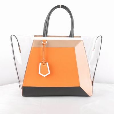 High Quality Orange Fendi 2Jours Leather Trimming Top Handle Ladies Transparent PVC Bag Sale Online 