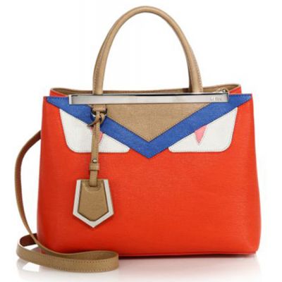 Fashion Fendi 2Jours Ladies Monster Face Poppy Leather Shopping Bag Beige Slim Handle Price List 