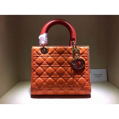 AAA Orange Dior Lady Default Totes Bag Red Handle Python Gusset Golden Hardware Leather Medium 