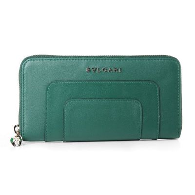 High Quality Bvlgari Women's Serpenti Eight Card Slots Calfskin Leather Green Zipper Wallet 283669