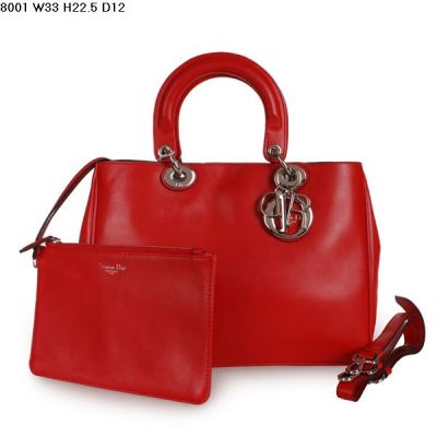 Dior "Diorissimo" Silver Hardware Red Nappa Leather Womens Jumbo Tote Bag With A Slip Pocket