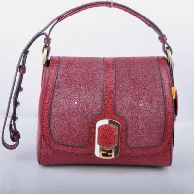 In Fendi Chameleon Dark Red Pearl Fish Skin With Caviar Leather Flap Crossbody Bag Double F Buckle 