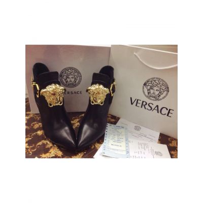 Shining Versace Palazzo Large Golden 3D Medusa Head Ladies Winter Zipper Buckle Boots Black/Golden