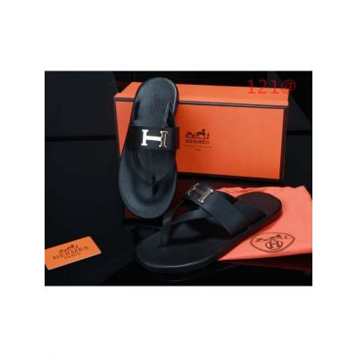 Hermes Silver Palladium-Plated "H" Buckle Trimming Guy Calfskin Leather Waterproof Sandals & Slides Shoes Black/Orange