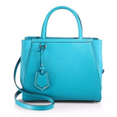 Hot Selling Fendi 2Jours Lake Blue Slim Handle Ladies Clone  Tote Bag Leather Trimming Online 
