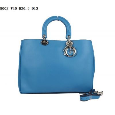 Fashion Silver Hardware Dior Light Blue Smooth Leather "Diorissimo" Totes Shoulder Bag For Womens 
