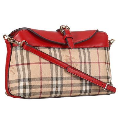 Burberry Gold Hardware Red Leather Womens House Check Crossbody Bag 