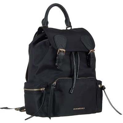 AAA Quality Burberry Large Rucksack Black Nylon Backpack Gold Hardware Replica