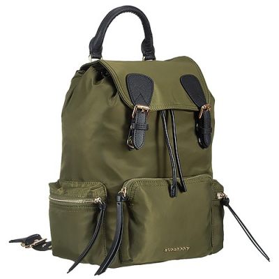 Burberry 40149401 Rucksack Black Leather Handle Unisex Green Nylon Backpack For Travel 