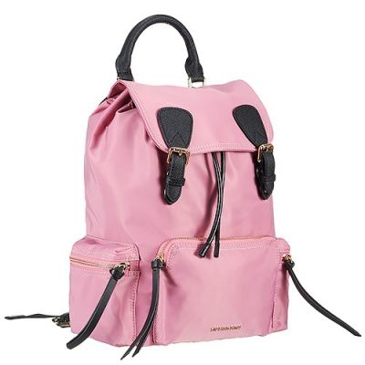 Fashion Burberry Womens Rucksack Pink Fake Nylon Backpack Gold Hardware 