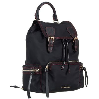 Unisex Burberry Rucksack Best Black Nylon Large Backpack Red Trim 