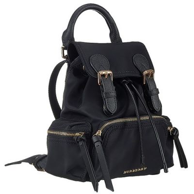 Burberry Rucksack Gold Hardware Medium Unisex Black Nylon Backpack Going Out