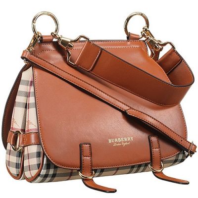 AAA Burberry Bridle Brown Leather Ladies Haymarket Check Clone Shoulder Bag 