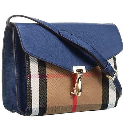 Burberry Macken House Check 40494751 Blue Leather Womens Fashion Crossbody Bag