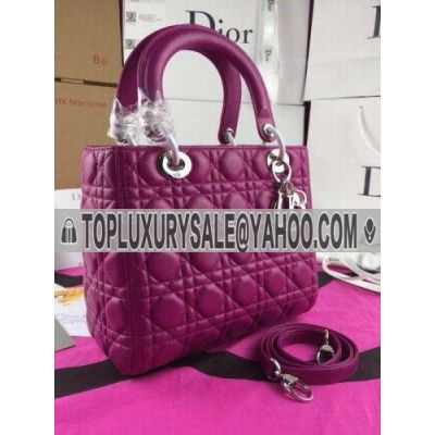 Low Price Dior Lady Soft Leather Purple Cannage Default Tote Bag Top Handle  