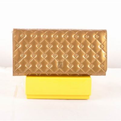 Fendi Many Card Slots Ladies Golden Patent Leather Cannage Quilted Long Flap Wallet Price List 