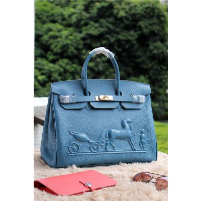 Fashion Hermes Logo Blue Togo Leather Birkin Clone Belt Flap Handbag 35CM 2016 Price 