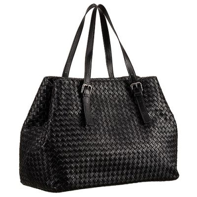 AAA Bottega Veneta Black Leather Intrecciato Female Bag Silver Hardware 