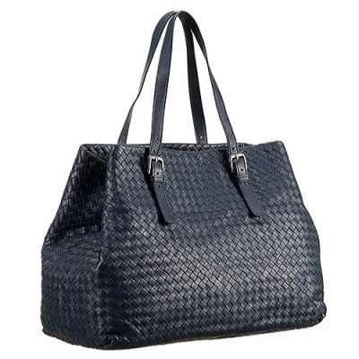 Hot Selling Bottega Veneta Womens Top Handle Navy Blue Intrecciato Bag 