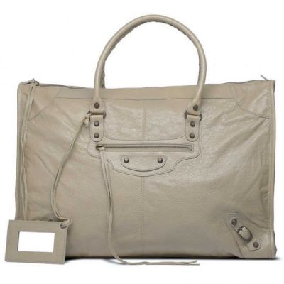 Balenciaga Classic Small Studs Beige Leather Weekender Top Handle Flat Top 50CM Handbag For Travel 
