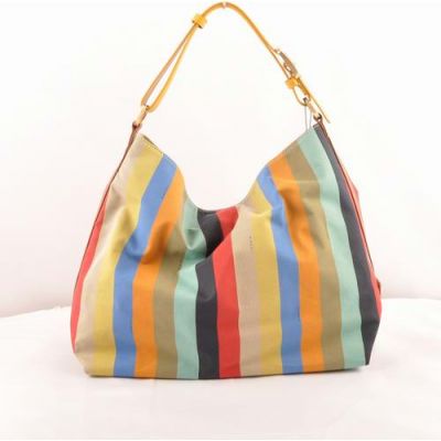 Fendi Colorful Striped Fabric Earth Yellow-Yellow Handle With  Double F Brass Buckle Ladies Hobo Bag Online 