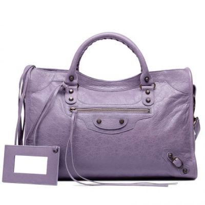 Balenciaga Purple Classic City Top Handle Studs Ladies Leather 38CM Handbag Replica 