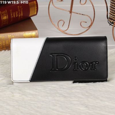Latest Dior Bi-color Black-white Smooth Leather Wallet 12 Cards Slots 